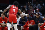Houston Rockets guard Jalen Green shakes hands with Washington Wizards forward Kyle Kuzma in the second quarter at Capital One Arena. Photo Credit: Imagn